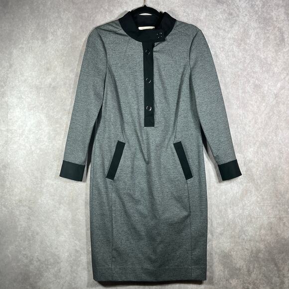 Etcetera Dress Womens 2‎ Gray Black Long Sleeves Button Front Midi Career Modern - Picture 1 of 10